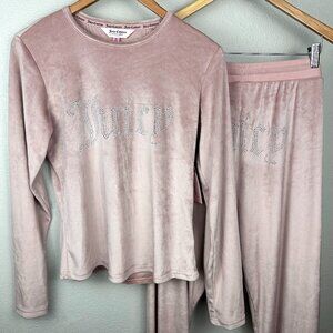 Juicy Couture Y2K Pink Rhinestone Velour Loungewear Sleepwear M